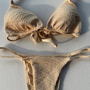 Monday Swimwear Raffia Summer Plaid Tan Palma and Barbados Bikini Set
